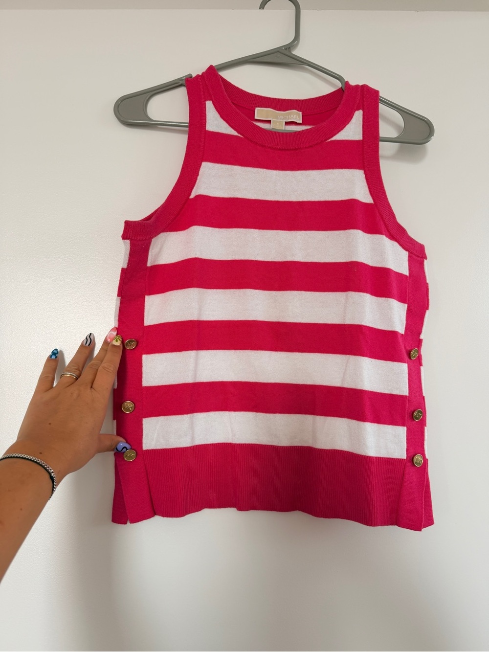 Michael Kors Striped Sleeveless Knit Tank - Hot Pink & White
